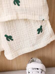 SHEIN Đứa bé trai Bản in Xương rồng Áo sơ mi & Quần short Without Tee - Màu be - Xem 6