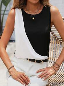 SHEIN Essnce Áo sơ mi nữ Khối Màu Giải trí - Đen và trắng - Xem 1