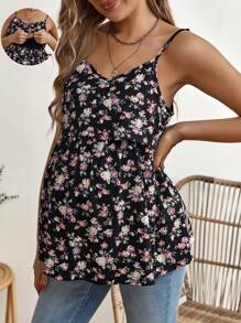 SHEIN Maternity Floral Print Nursing Cami Top - Black - View 1