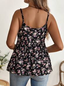 SHEIN Maternity Floral Print Nursing Cami Top - Black - View 2