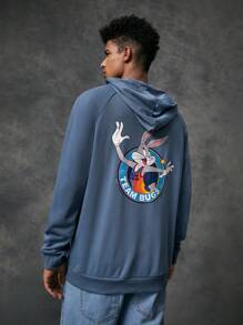 SPACE JAM: A NEW LEGACY X SHEIN Men 1pc Cartoon Graphic Raglan Sleeve Hoodie Spring And Autumn Style