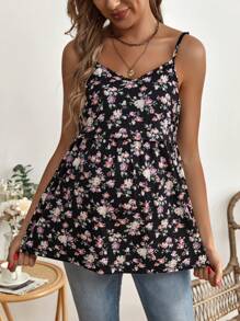 SHEIN Maternity Floral Print Nursing Cami Top - Black - View 3