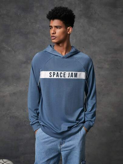 SPACE JAM: A NEW LEGACY X SHEIN Herr 1 st. Tecknad Grafik Raglan Ärm Hoodie Vår Och Höst Stil