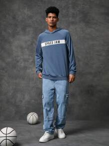 SPACE JAM: A NEW LEGACY X SHEIN Men 1pc Cartoon Graphic Raglan Sleeve Hoodie Spring And Autumn Style