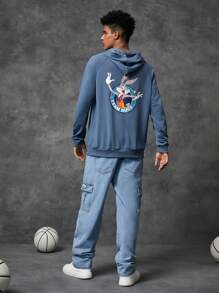 SPACE JAM: A NEW LEGACY X SHEIN Men 1pc Cartoon Graphic Raglan Sleeve Hoodie Spring And Autumn Style