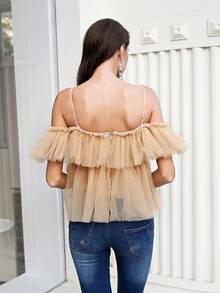 Simplee Top plissé en tulle à lacets