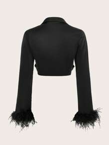 SHEIN ICON Fuzzy Cổ tay áo Nút phía trước Xa ten Áo sơ mi - màu đen - Xem 2