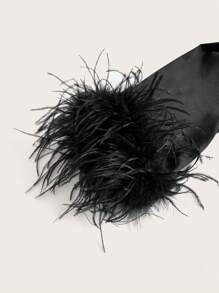 SHEIN ICON Fuzzy Cổ tay áo Nút phía trước Xa ten Áo sơ mi - màu đen - Xem 4