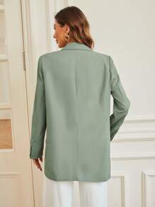 SHEIN BIZwear Lapel Neck Single Button Blazer Workwear - Mint Green - View 2