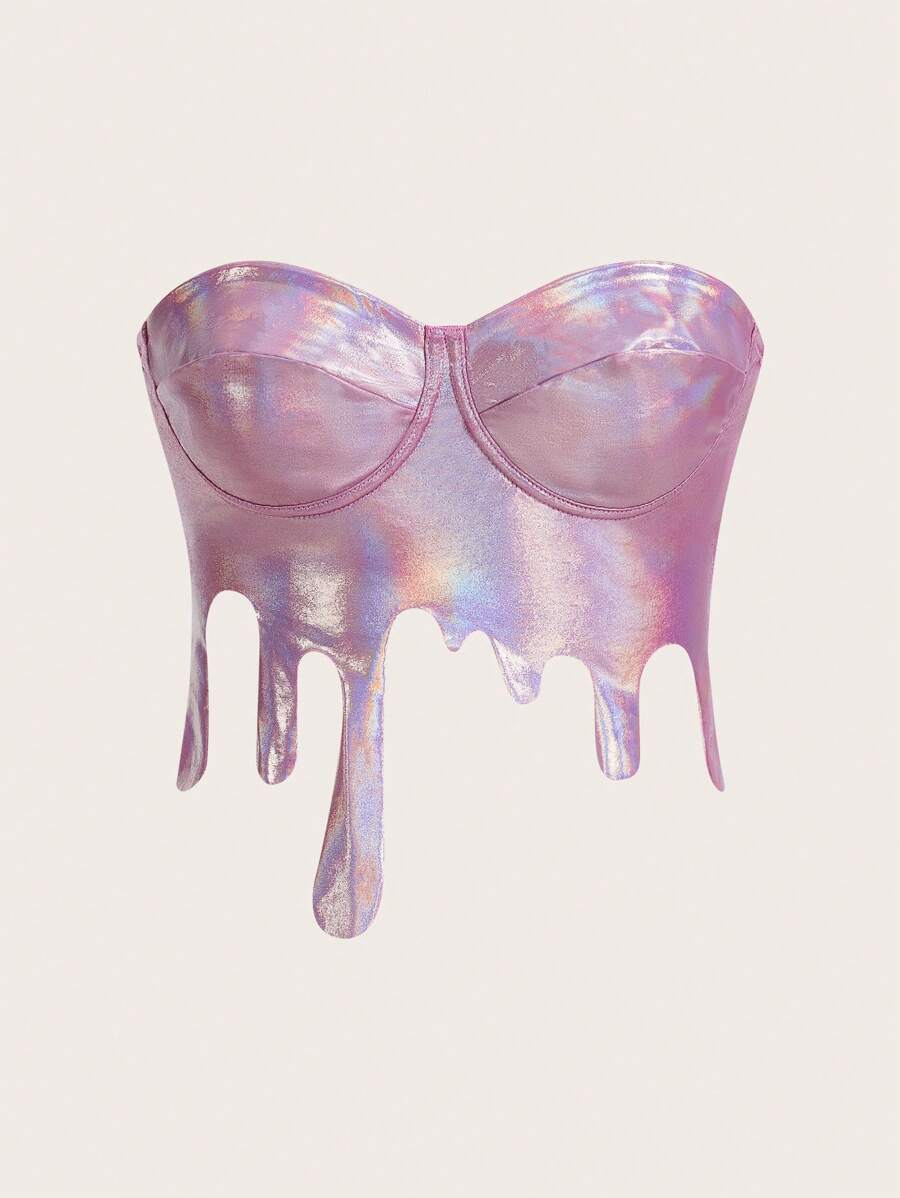 SHEIN ICON 鐳射緊身上衣短款抹胸上衣 - 玫紅色 - 查看 1