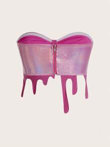 SHEIN ICON 鐳射緊身上衣短款抹胸上衣 - 玫紅色 - 查看 2