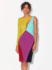 Sylvia Mollie 前鏤空撞色緊身洋裝 - 彩色 - 查看 1