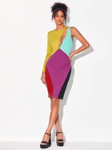 Sylvia Mollie 前鏤空撞色緊身洋裝 - 彩色 - 查看 4