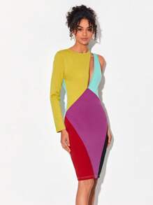 Sylvia Mollie 前鏤空撞色緊身洋裝 - 彩色 - 查看 5
