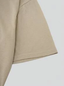 ROMWE MEN Corpse Bride | ROMWE 男士棉质图案 T 恤，学校 - 卡其色 - 查看 3