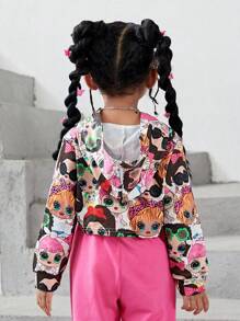 SHEIN 女小童人像圖案連帽短款運動衫 - 彩色 - 查看 2