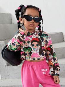 SHEIN 女小童人像圖案連帽短款運動衫 - 彩色 - 查看 3