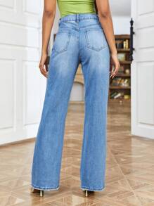 SHEIN Frenchy Chất rắn Chi tiết Ripped Quần jean - Rửa trung bình - Xem 2