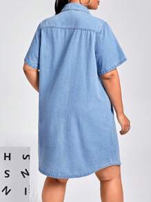 SHEIN 大碼短袖牛仔恤衫裙 - 淺色水洗藍 - 查看 2