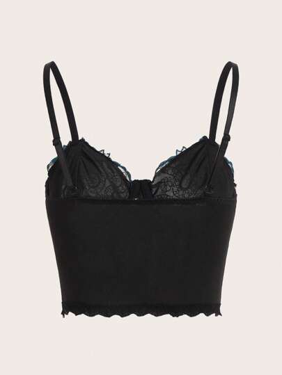 Goth Snake & Floral Embroidery Lace Trim Cami Top