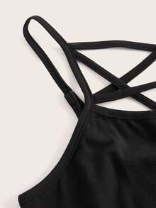 ROMWE Goth Solid Criss Cross Cami Dress - Black - View 3