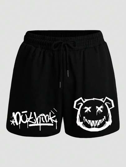 Men Cartoon & Letter Graphic Drawstring Waist Shorts