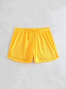 條紋針織前繫帶泳衣下裝 - 黃色 - 查看 1