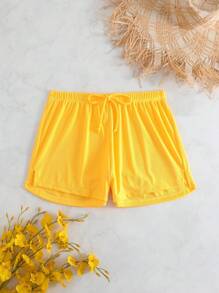 條紋針織前繫帶泳衣下裝 - 黃色 - 查看 3