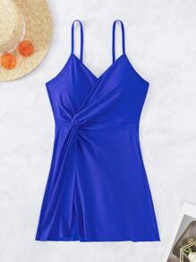 SHEIN Swim 前扭結連體泳衣 - 寶藍色 - 查看 6