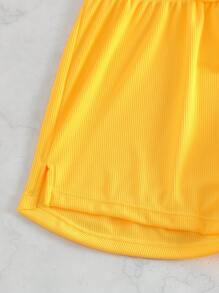 條紋針織前繫帶泳衣下裝 - 黃色 - 查看 4