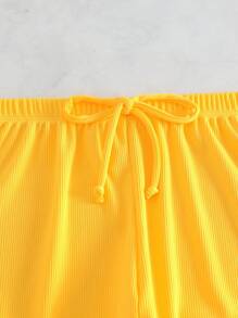 條紋針織前繫帶泳衣下裝 - 黃色 - 查看 5
