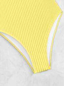 Swim Vcay 夏季海滩纯色 V 领连体泳衣黄色泳衣性感连体泳衣泳衣连体 - 黃色 - 查看 4