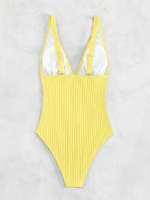 Swim Vcay 夏季海滩纯色 V 领连体泳衣黄色泳衣性感连体泳衣泳衣连体 - 黃色 - 查看 6