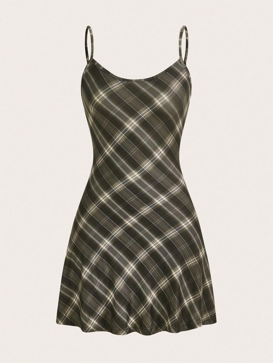 SHEIN EZwear Plaid Print Cami Dress - Multicolor - View 1