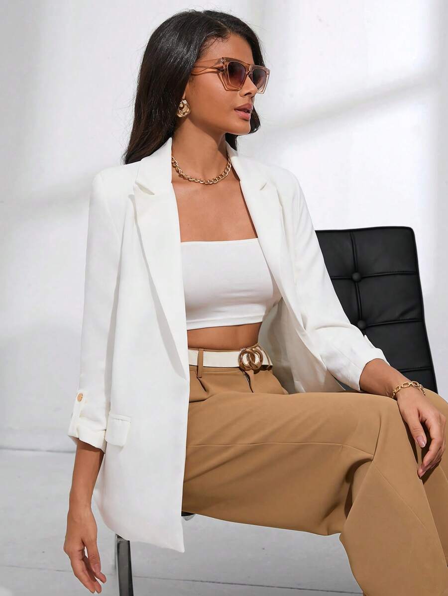 SHEIN Privé 翻領捲邊袖西裝外套