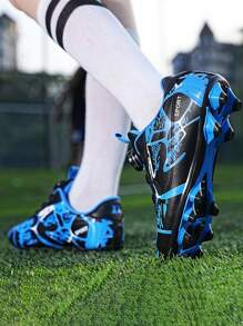 Boys Graphic Print Lace-up Front Soccer Shoes For Outdoor