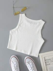 INAWLY 字母图案短款背心 图案 T 恤 女式上衣 - 白色 - 查看 2