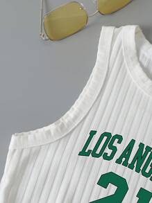 INAWLY 字母图案短款背心 图案 T 恤 女式上衣 - 白色 - 查看 3