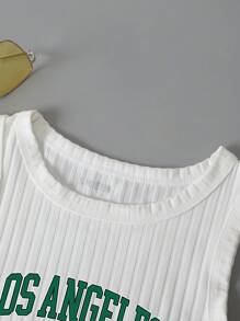 INAWLY 字母图案短款背心 图案 T 恤 女式上衣 - 白色 - 查看 4