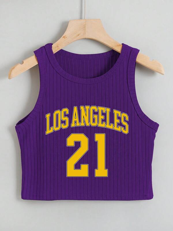 INAWLY Number And Letter Graphic Crop Tank Top Graphic Tees Women Tops