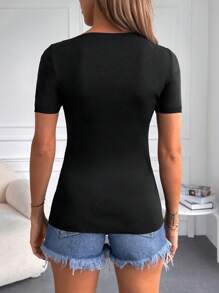 EURMUSE Pha lê Và Ngọc trai chi tiết Gân đan Áo thun - màu đen - Xem 6