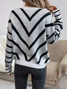 SHEIN LUNE Mẫu sọc Thả vai Áo len - Nhiều màu - Xem 2