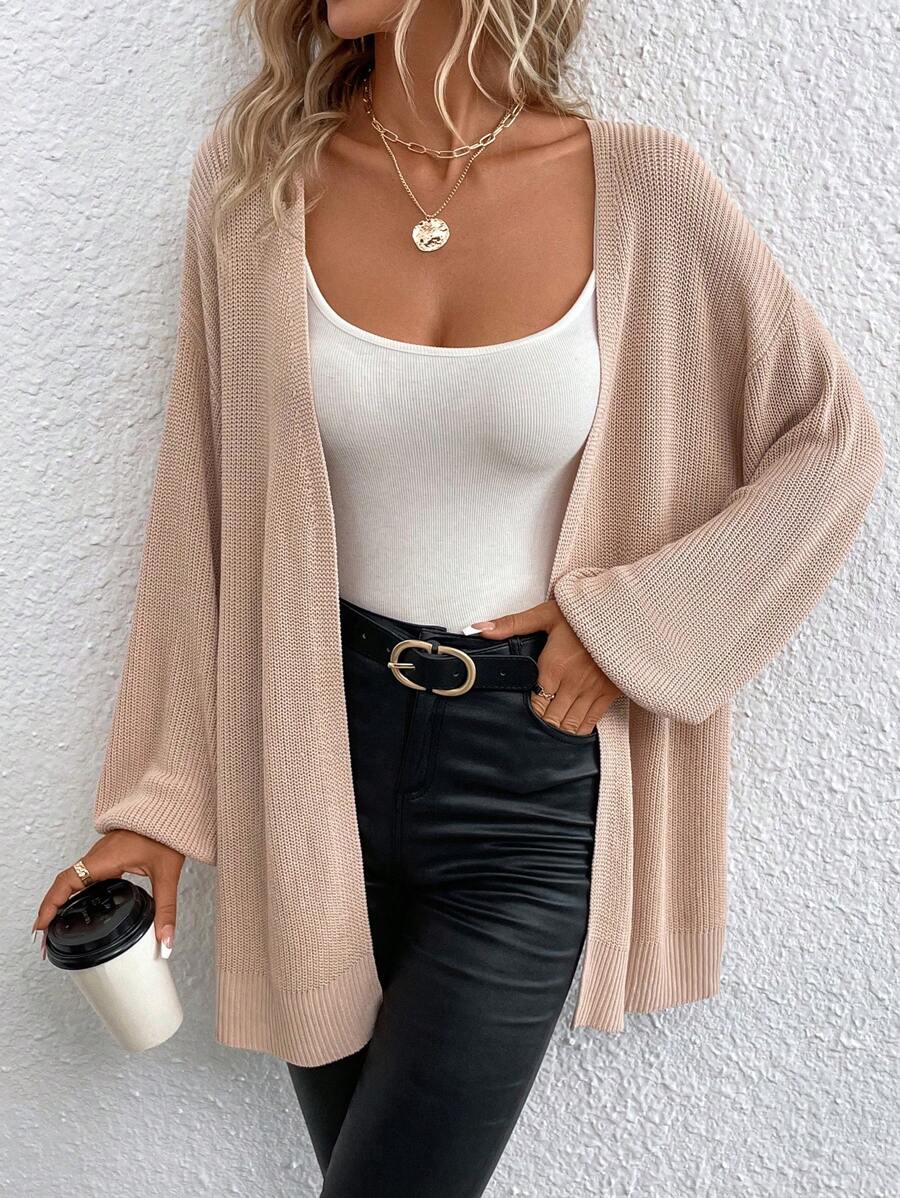 SHEIN Essnce Áo khoác cardigan thiết kế giản dị thả vai - Màu be - Xem 1