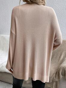 SHEIN Essnce Áo khoác cardigan thiết kế giản dị thả vai - Màu be - Xem 2