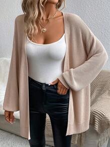 SHEIN Essnce Áo khoác cardigan thiết kế giản dị thả vai - Màu be - Xem 3