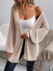 SHEIN Essnce Áo khoác cardigan thiết kế giản dị thả vai - Màu be - Xem 5