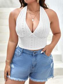 SHEIN VCAY Hơn Lỗ gắn thêu Không lưng Áo hai dây - trắng - Xem 4