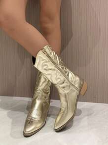 Women's Embroidered Chelsea Silver Boots - Gold - View 1