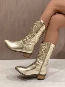Women's Embroidered Chelsea Silver Boots - Gold - View 2