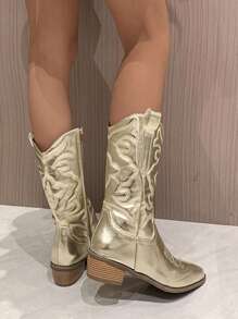 Women's Embroidered Chelsea Silver Boots - Gold - View 3